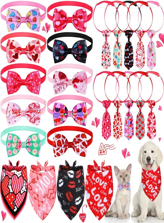 Saintrygo 24 Pcs Valentine Dog Bow Collar and Bandana Set Includes 10 Lovely Heart Bowties 10 Adjustable Puppy Neckties 4 Pet Triangle Scarf for Pet Costume Accessories Pink Decoration - Image 1
